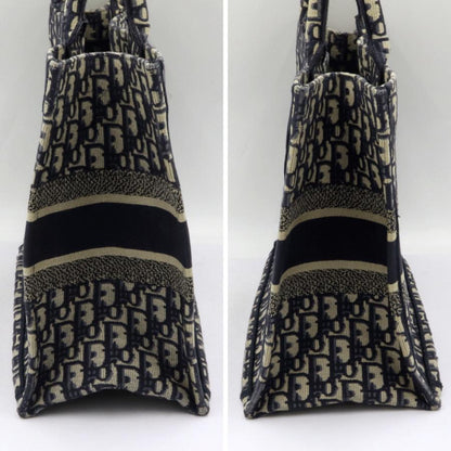 クリスチャンディオール (Christian Dior) ブッグトート　ミディアム　トートバッグ　コットン刺繍/ネイビーホワイト　レディース（中古）