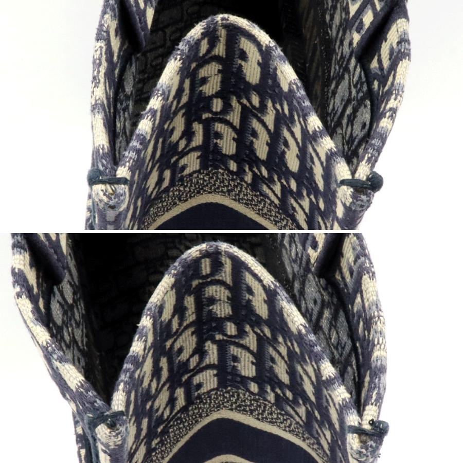 クリスチャンディオール (Christian Dior) ブッグトート　ミディアム　トートバッグ　コットン刺繍/ネイビーホワイト　レディース（中古）