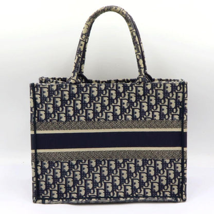 クリスチャンディオール (Christian Dior) ブッグトート　ミディアム　トートバッグ　コットン刺繍/ネイビーホワイト　レディース（中古）