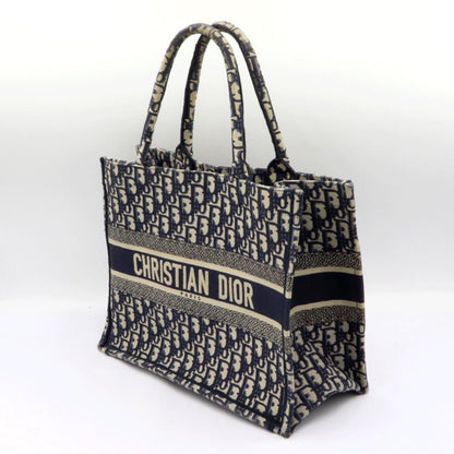 クリスチャンディオール (Christian Dior) ブッグトート　ミディアム　トートバッグ　コットン刺繍/ネイビーホワイト　レディース（中古）