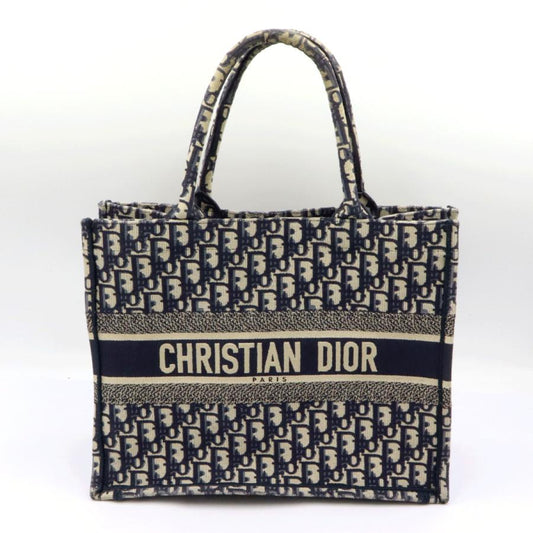 クリスチャンディオール (Christian Dior) ブッグトート　ミディアム　トートバッグ　コットン刺繍/ネイビーホワイト　レディース（中古）
