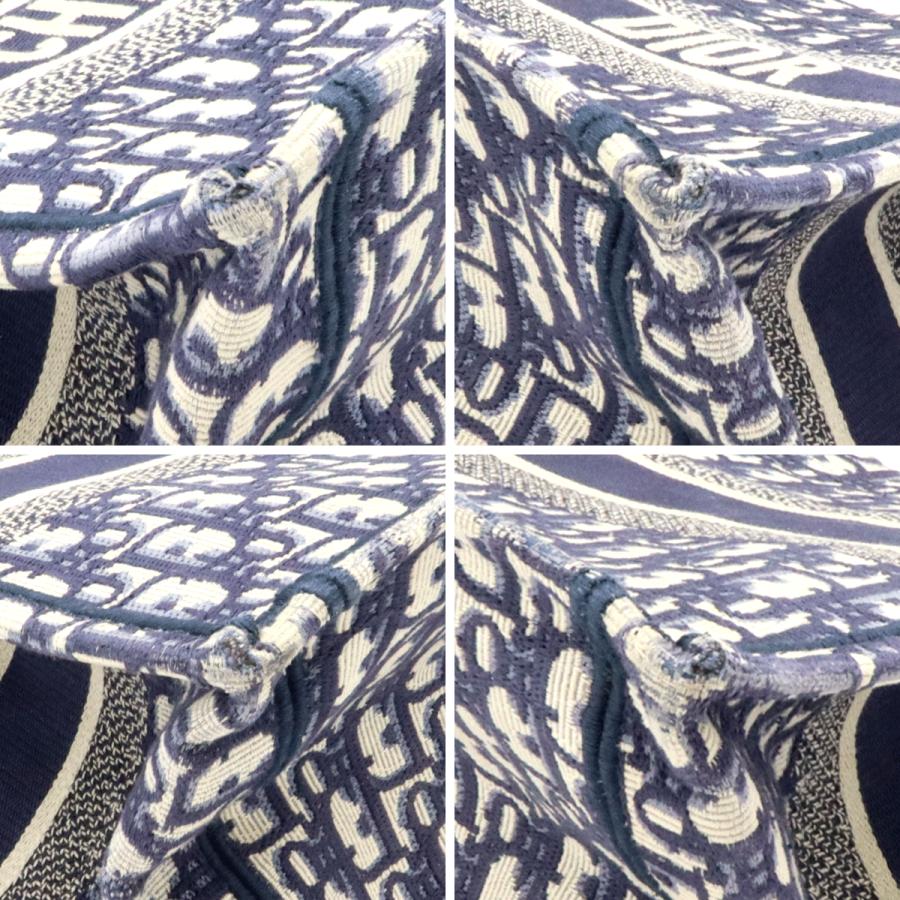 クリスチャンディオール (Christian Dior) ブッグトート　ミディアム　トートバッグ　コットン刺繍/ネイビーホワイト　レディース（中古）