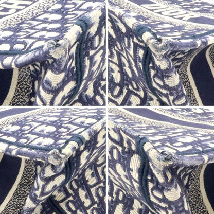 クリスチャンディオール (Christian Dior) ブッグトート　ミディアム　トートバッグ　コットン刺繍/ネイビーホワイト　レディース（中古）