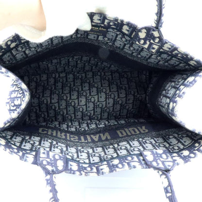 クリスチャンディオール (Christian Dior) ブッグトート　ミディアム　トートバッグ　コットン刺繍/ネイビーホワイト　レディース（中古）
