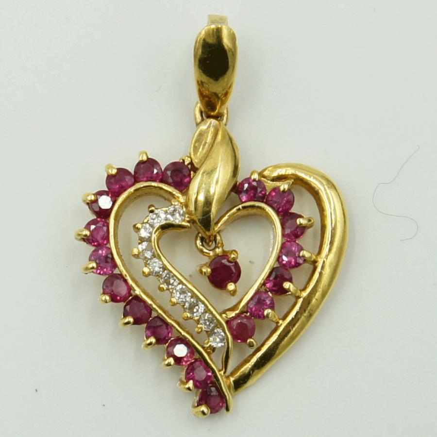 K18ルビーダイヤモンドペンダントトップ　「ハート」　R1.02ct　D0.11ct　重量3.07ｇ(石の重量含む)　レディース（中古）