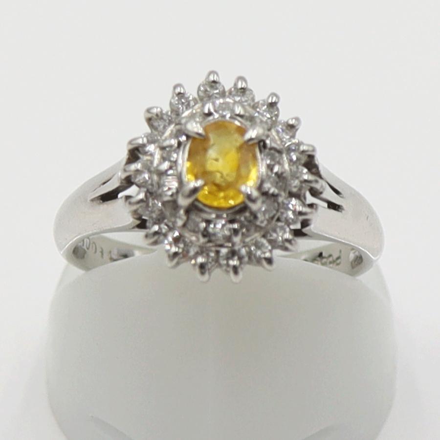 Pt850サファイアリング　YS0.28ct　D0.34ct　リングサイズ9号　重量4.30ｇ(石の重量含む)　レディース(中古)