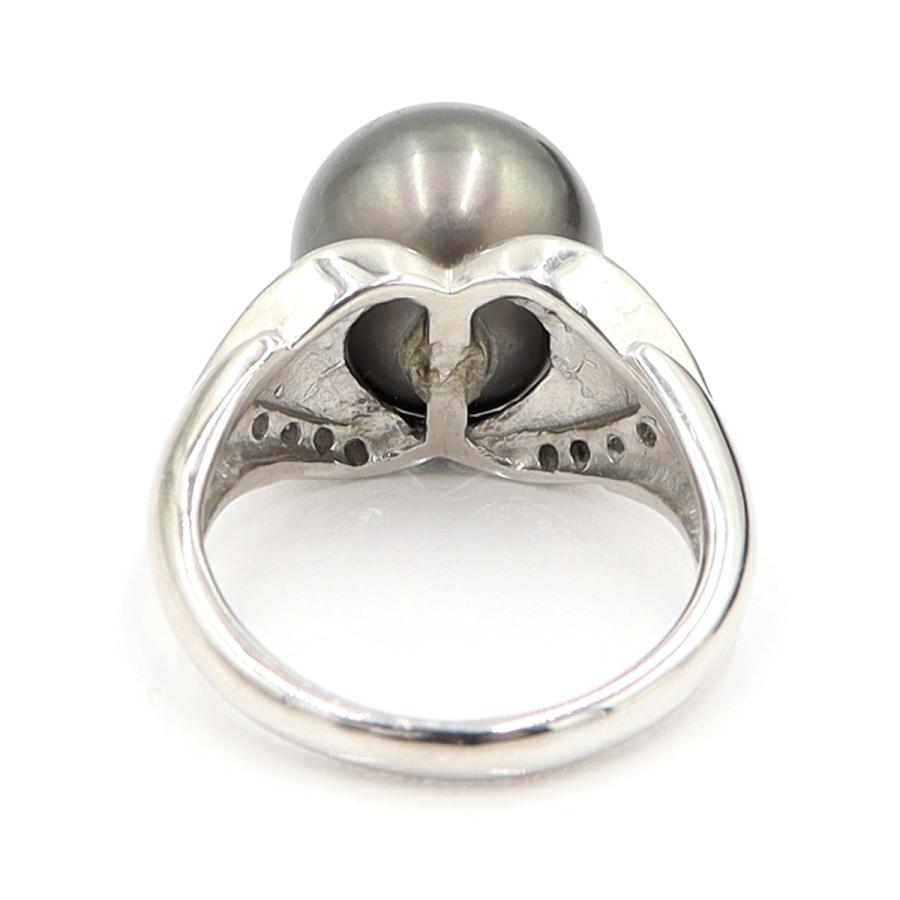 Pt900黒蝶パールリング　P11.5mm　D0.14ct　リングサイズ13号　重量9.18ｇ(石の重量含む)（中古）