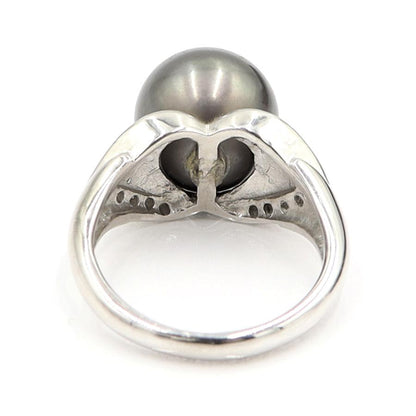 Pt900黒蝶パールリング　P11.5mm　D0.14ct　リングサイズ13号　重量9.18ｇ(石の重量含む)（中古）