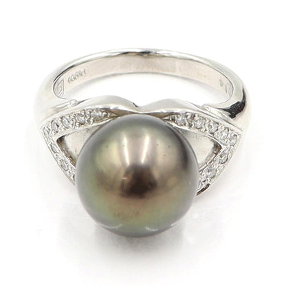 Pt900黒蝶パールリング　P11.5mm　D0.14ct　リングサイズ13号　重量9.18ｇ(石の重量含む)（中古）