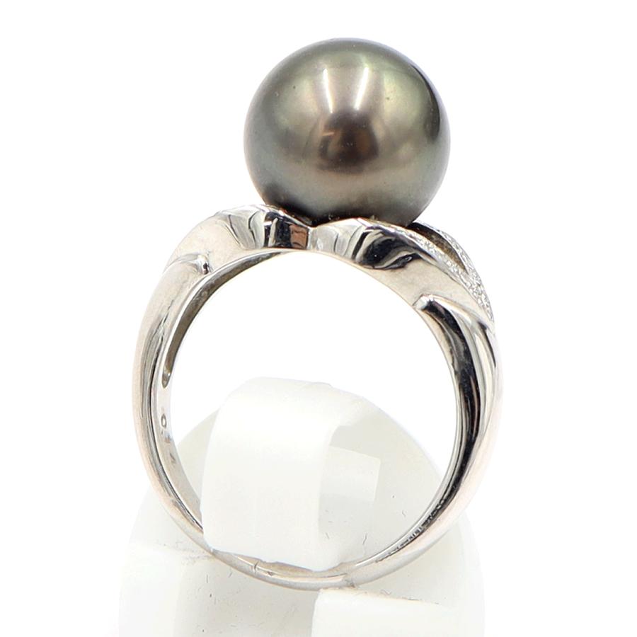 Pt900黒蝶パールリング　P11.5mm　D0.14ct　リングサイズ13号　重量9.18ｇ(石の重量含む)（中古）