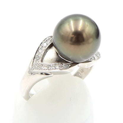 Pt900黒蝶パールリング　P11.5mm　D0.14ct　リングサイズ13号　重量9.18ｇ(石の重量含む)（中古）