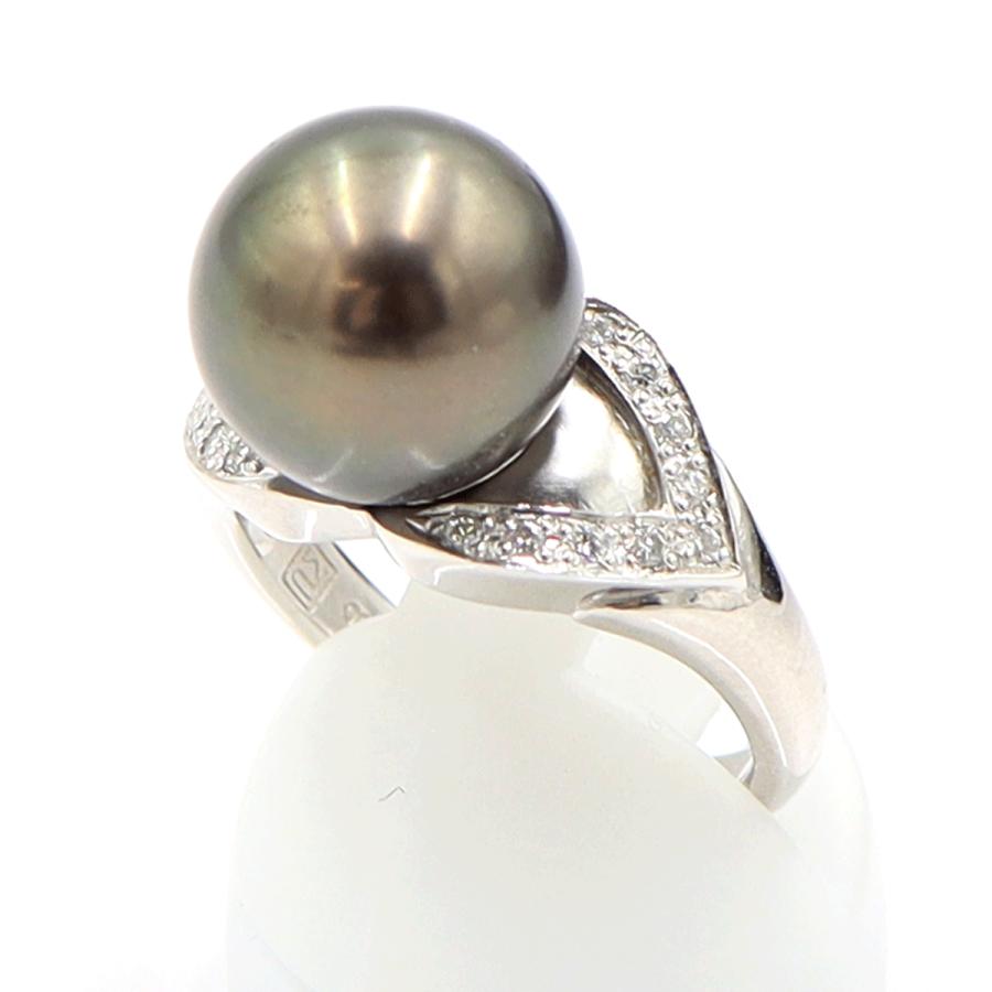 Pt900黒蝶パールリング　P11.5mm　D0.14ct　リングサイズ13号　重量9.18ｇ(石の重量含む)（中古）