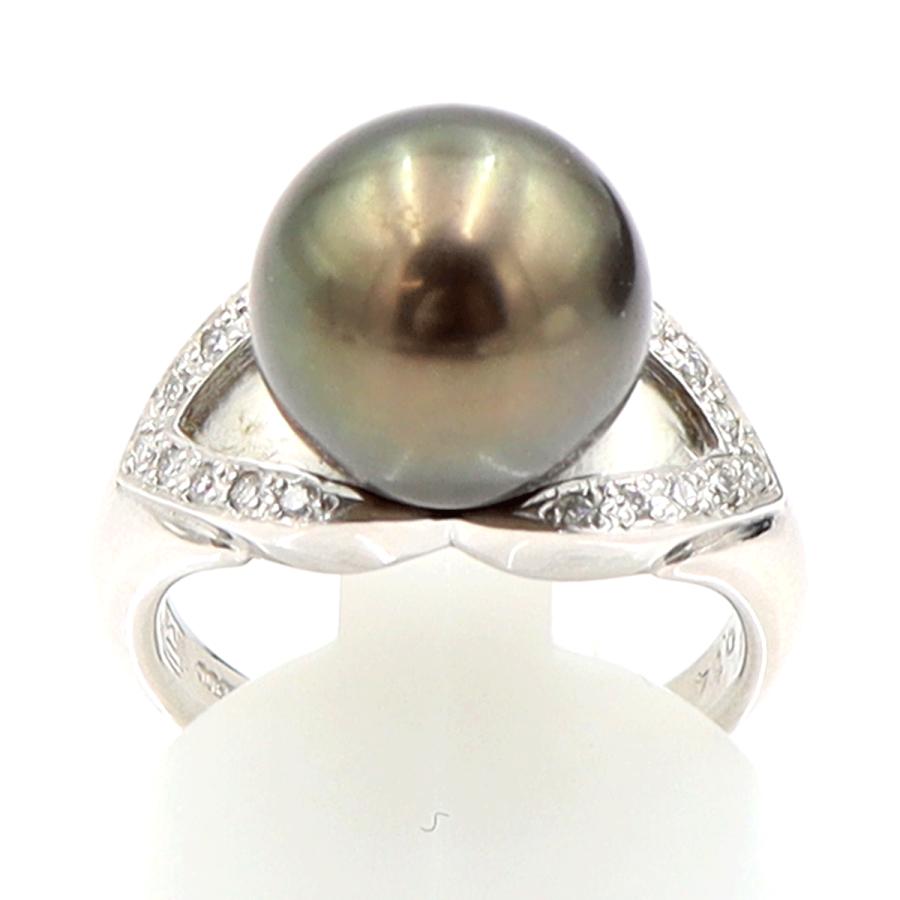 Pt900黒蝶パールリング　P11.5mm　D0.14ct　リングサイズ13号　重量9.18ｇ(石の重量含む)（中古）