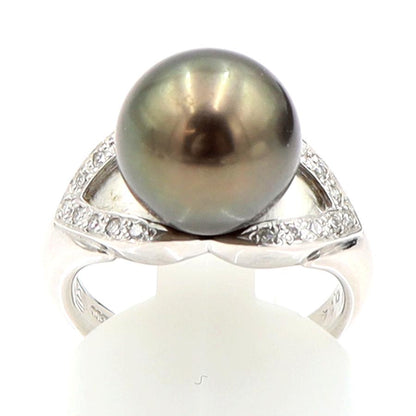 Pt900黒蝶パールリング　P11.5mm　D0.14ct　リングサイズ13号　重量9.18ｇ(石の重量含む)（中古）