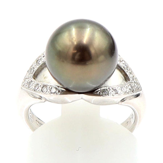 Pt900黒蝶パールリング　P11.5mm　D0.14ct　リングサイズ13号　重量9.18ｇ(石の重量含む)（中古）