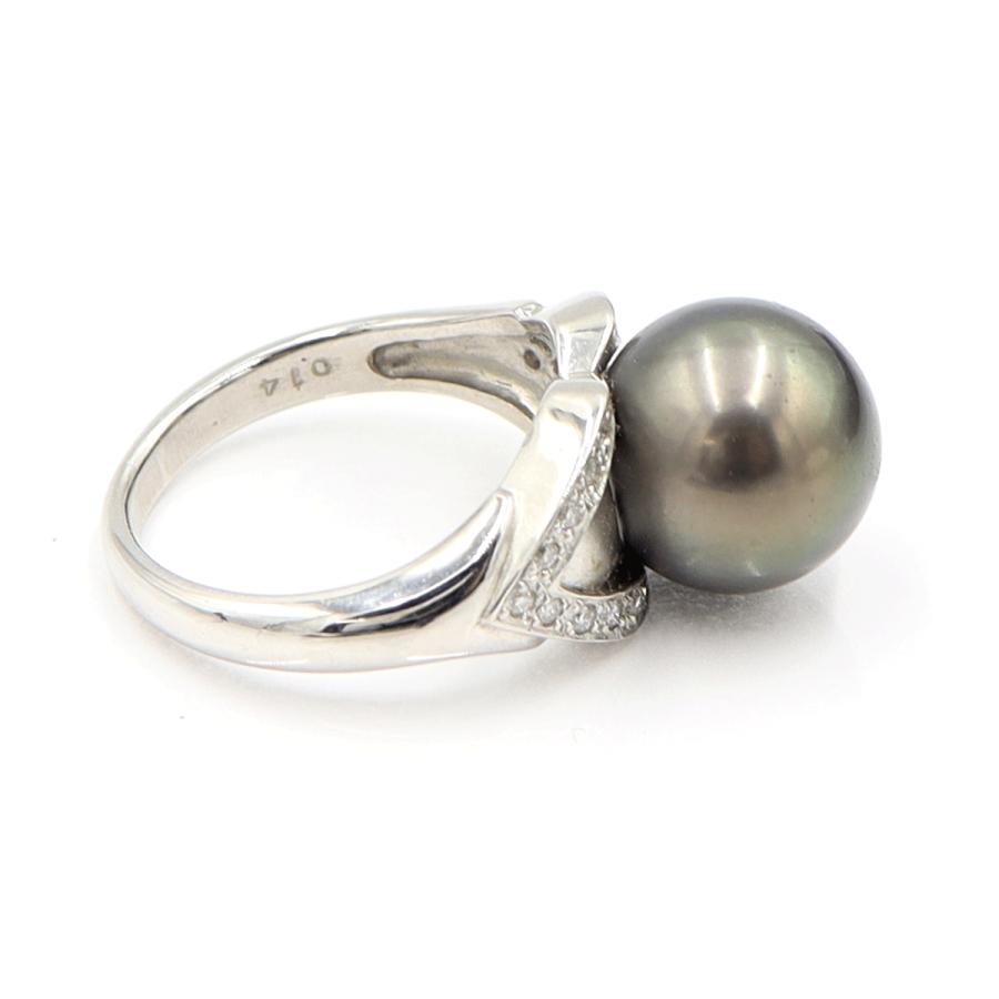 Pt900黒蝶パールリング　P11.5mm　D0.14ct　リングサイズ13号　重量9.18ｇ(石の重量含む)（中古）