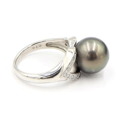 Pt900黒蝶パールリング　P11.5mm　D0.14ct　リングサイズ13号　重量9.18ｇ(石の重量含む)（中古）