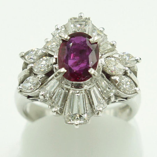 Pt900ルビーダイヤモンドリング　R1.15ct　D2.20ct　リングサイズ12号　重量11.81ｇ(石の重量含む)　レディース（中古）