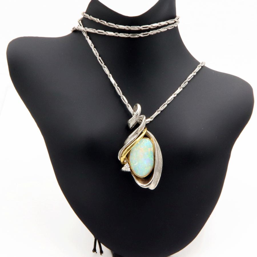 Pt850/Pt900/K18オパールペンダントネックレス　OP3.84ct　ネックレス長さ49cm　重量17.64ｇ(石の重量含む)（中古）