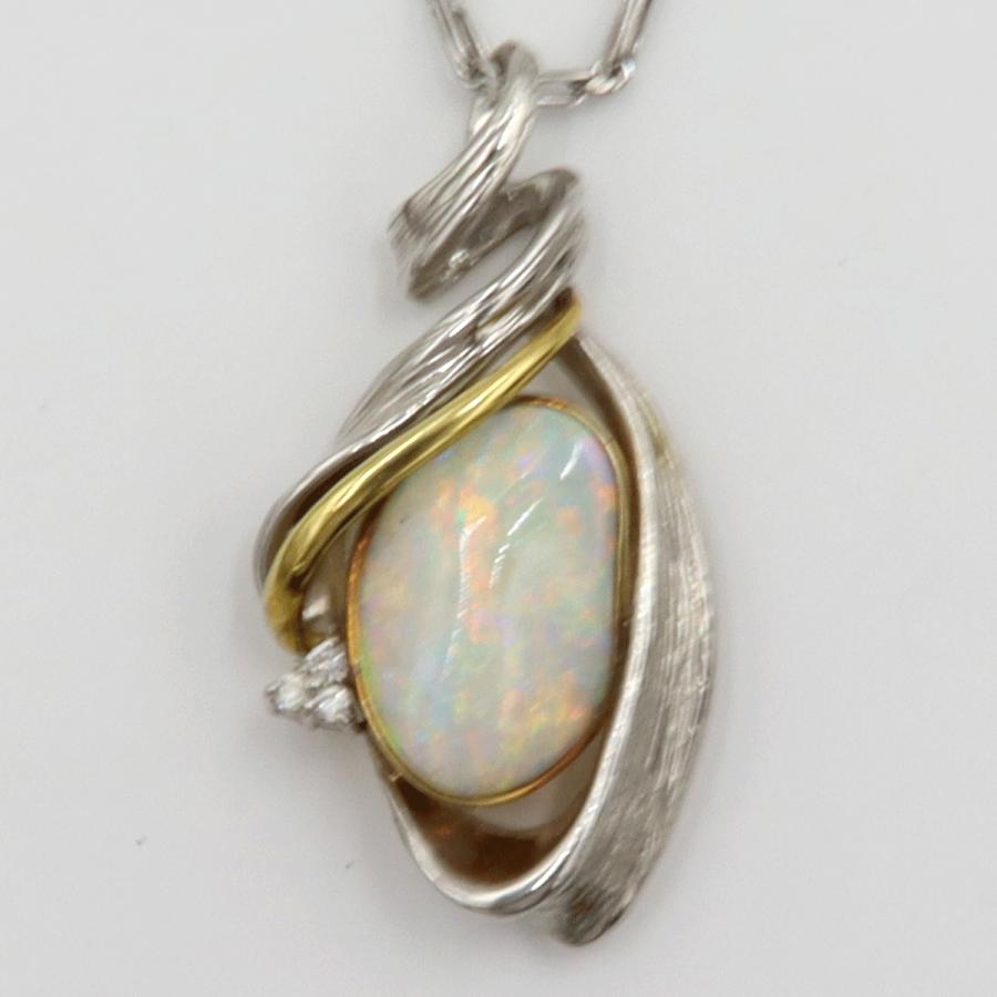 Pt850/Pt900/K18オパールペンダントネックレス　OP3.84ct　ネックレス長さ49cm　重量17.64ｇ(石の重量含む)（中古）