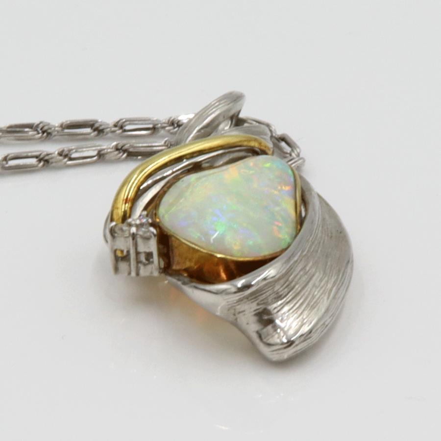 Pt850/Pt900/K18オパールペンダントネックレス　OP3.84ct　ネックレス長さ49cm　重量17.64ｇ(石の重量含む)（中古）