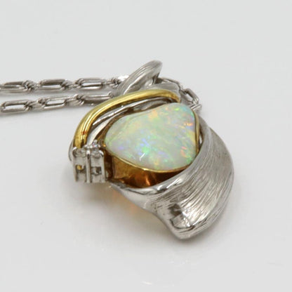 Pt850/Pt900/K18オパールペンダントネックレス　OP3.84ct　ネックレス長さ49cm　重量17.64ｇ(石の重量含む)（中古）