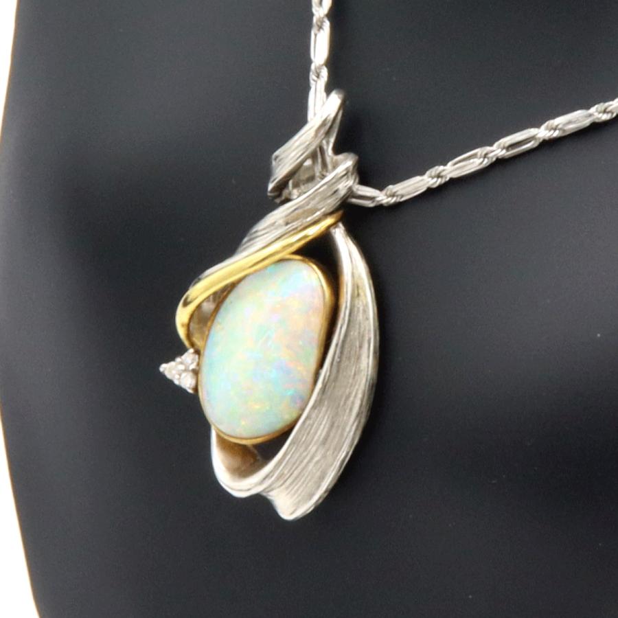 Pt850/Pt900/K18オパールペンダントネックレス　OP3.84ct　ネックレス長さ49cm　重量17.64ｇ(石の重量含む)（中古）