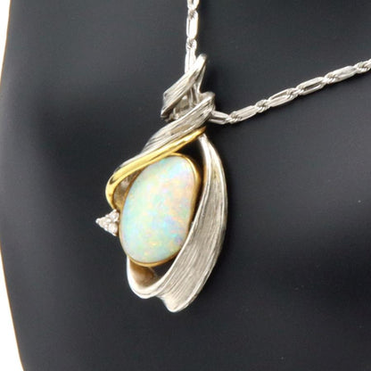 Pt850/Pt900/K18オパールペンダントネックレス　OP3.84ct　ネックレス長さ49cm　重量17.64ｇ(石の重量含む)（中古）