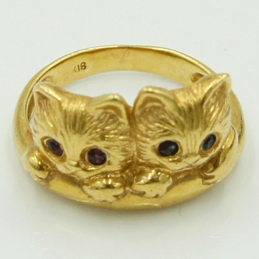 K18ルビーサファイアリング「キャット」リングサイズ7号　3.54ｇ（中古