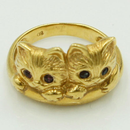 K18ルビーサファイアリング「キャット」リングサイズ7号　3.54ｇ（中古