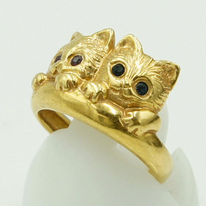 K18ルビーサファイアリング「キャット」リングサイズ7号　3.54ｇ（中古