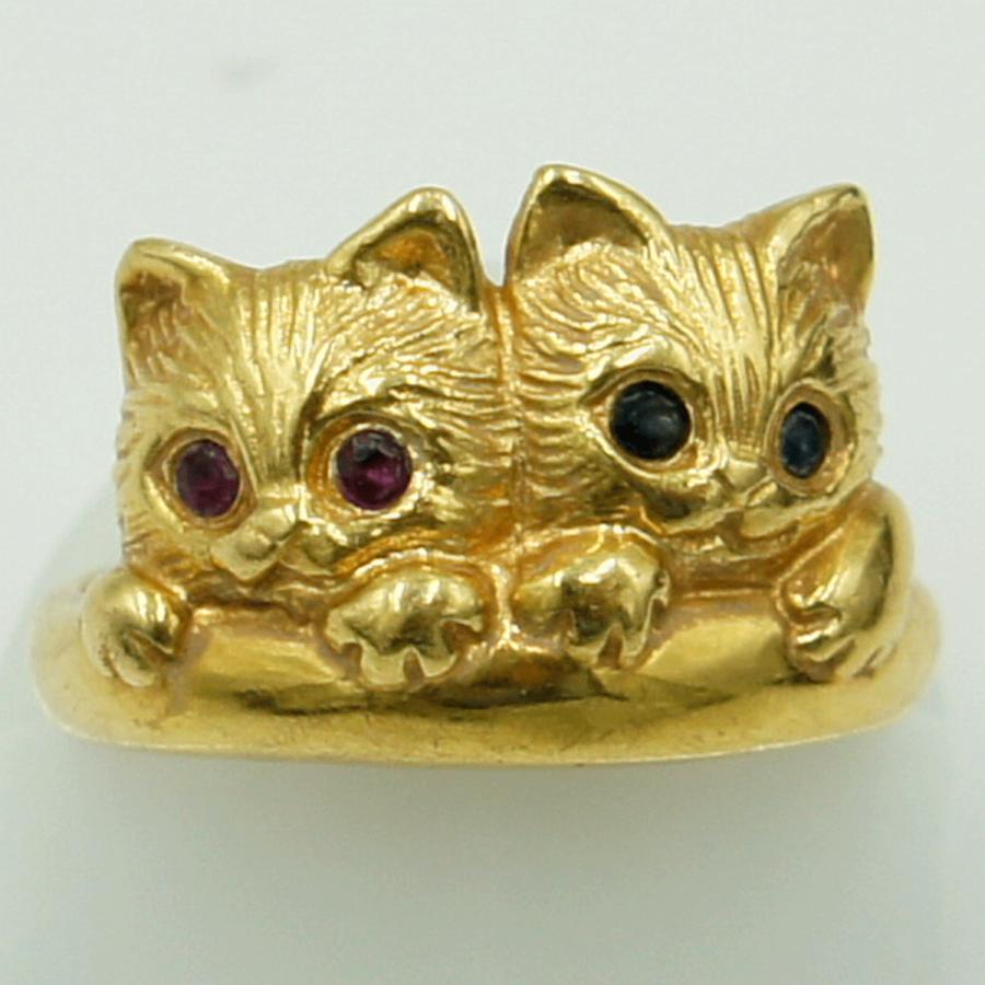 K18ルビーサファイアリング「キャット」リングサイズ7号　3.54ｇ（中古