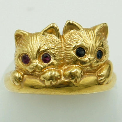 K18ルビーサファイアリング「キャット」リングサイズ7号　3.54ｇ（中古