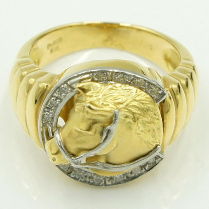 K18/Pt900ダイヤモンドリング　「ホース」　D0.15ct　リングサイズ18号　重量12.00ｇ(石の重量含む)（中古）