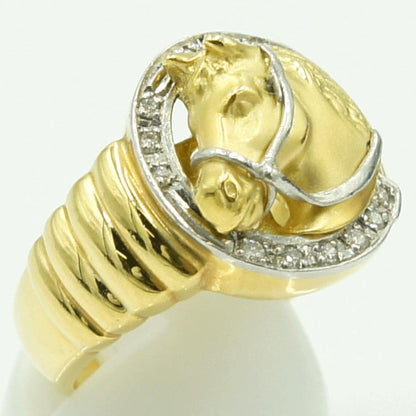 K18/Pt900ダイヤモンドリング　「ホース」　D0.15ct　リングサイズ18号　重量12.00ｇ(石の重量含む)（中古）