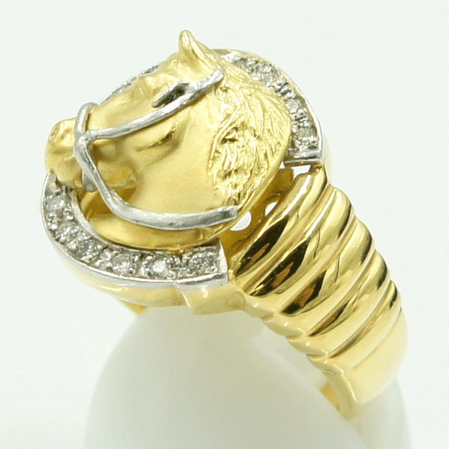 K18/Pt900ダイヤモンドリング　「ホース」　D0.15ct　リングサイズ18号　重量12.00ｇ(石の重量含む)（中古）