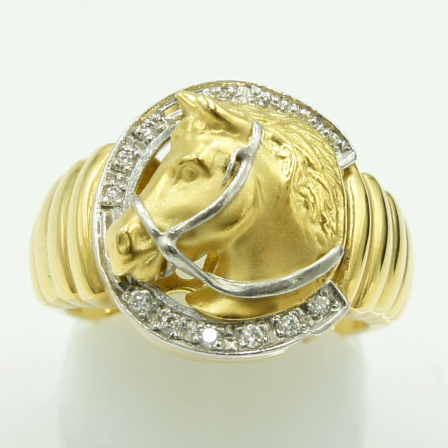 K18/Pt900ダイヤモンドリング　「ホース」　D0.15ct　リングサイズ18号　重量12.00ｇ(石の重量含む)（中古）