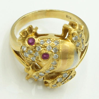 K18/Pt900ルビーリング　「フロッグ」　R0.07　D0.26ct　リングサイズ12号　重量7.29ｇ(石の重量含む)　レディース　カエル（中古）