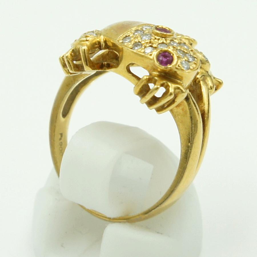 K18/Pt900ルビーリング　「フロッグ」　R0.07　D0.26ct　リングサイズ12号　重量7.29ｇ(石の重量含む)　レディース　カエル（中古）