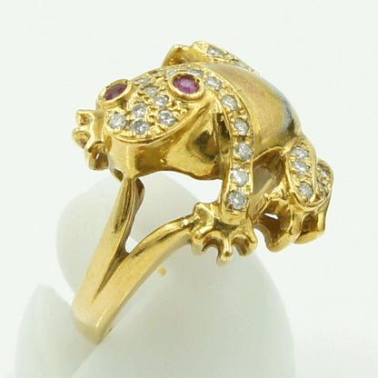 K18/Pt900ルビーリング　「フロッグ」　R0.07　D0.26ct　リングサイズ12号　重量7.29ｇ(石の重量含む)　レディース　カエル（中古）
