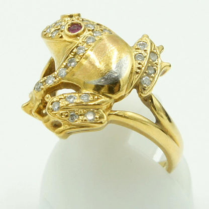 K18/Pt900ルビーリング　「フロッグ」　R0.07　D0.26ct　リングサイズ12号　重量7.29ｇ(石の重量含む)　レディース　カエル（中古）