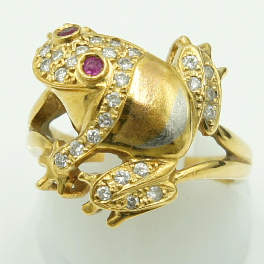 K18/Pt900ルビーリング　「フロッグ」　R0.07　D0.26ct　リングサイズ12号　重量7.29ｇ(石の重量含む)　レディース　カエル（中古）