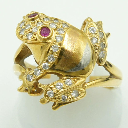 K18/Pt900ルビーリング　「フロッグ」　R0.07　D0.26ct　リングサイズ12号　重量7.29ｇ(石の重量含む)　レディース　カエル（中古）