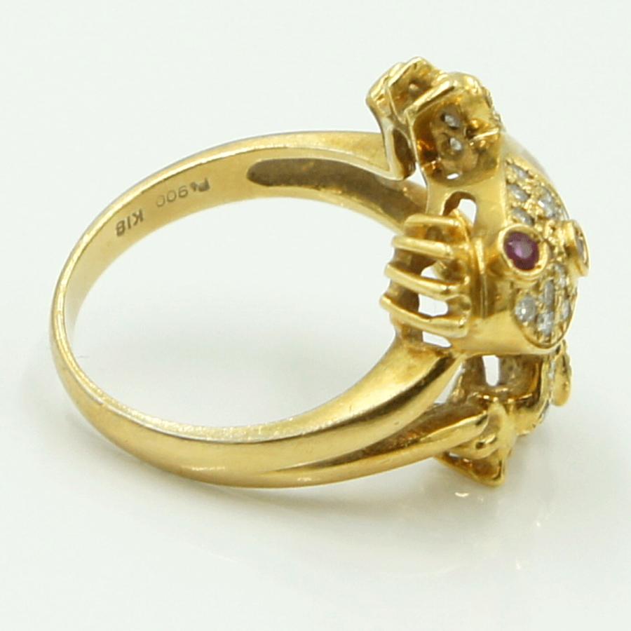 K18/Pt900ルビーリング　「フロッグ」　R0.07　D0.26ct　リングサイズ12号　重量7.29ｇ(石の重量含む)　レディース　カエル（中古）