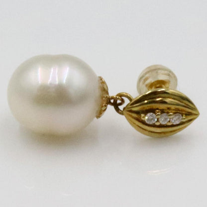 K18南洋真珠ダイヤモンドピアス　D0.045ct　D0.045ct　重量5.64ｇ(両耳合計) （中古）