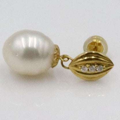 K18南洋真珠ダイヤモンドピアス　D0.045ct　D0.045ct　重量5.64ｇ(両耳合計) （中古）