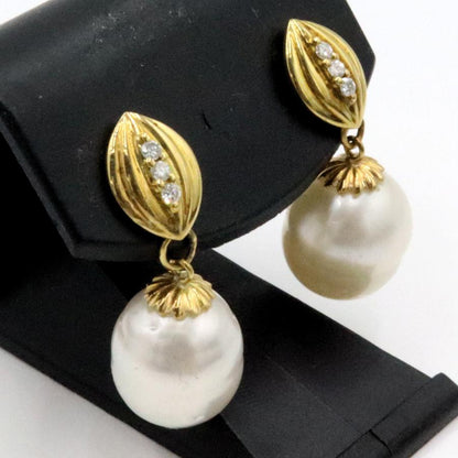 K18南洋真珠ダイヤモンドピアス　D0.045ct　D0.045ct　重量5.64ｇ(両耳合計) （中古）