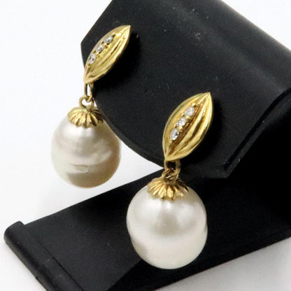 K18南洋真珠ダイヤモンドピアス　D0.045ct　D0.045ct　重量5.64ｇ(両耳合計) （中古）