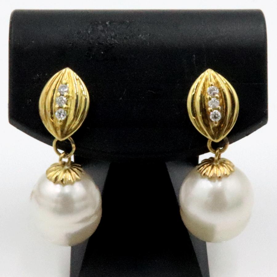 K18南洋真珠ダイヤモンドピアス　D0.045ct　D0.045ct　重量5.64ｇ(両耳合計) （中古）