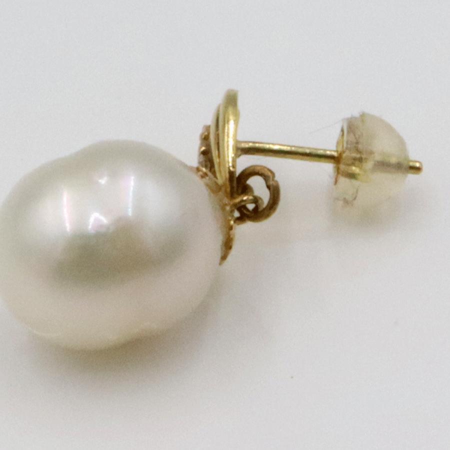 K18南洋真珠ダイヤモンドピアス　D0.045ct　D0.045ct　重量5.64ｇ(両耳合計) （中古）